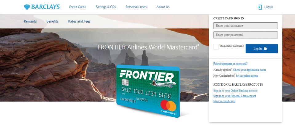 frontier credit card login